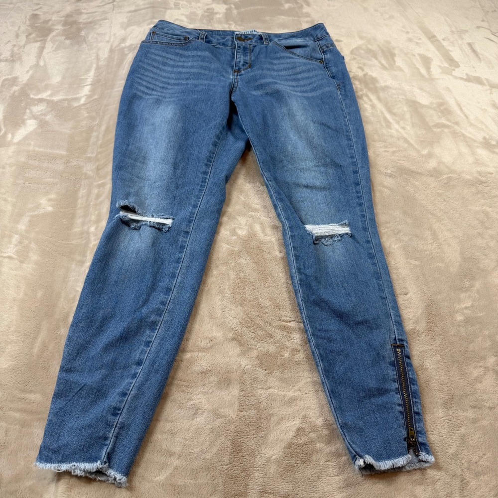 Velvet Heart Skinny Jeans Womens 26 Blue Excellent‎ Distressed Ankle Zip Raw Hem